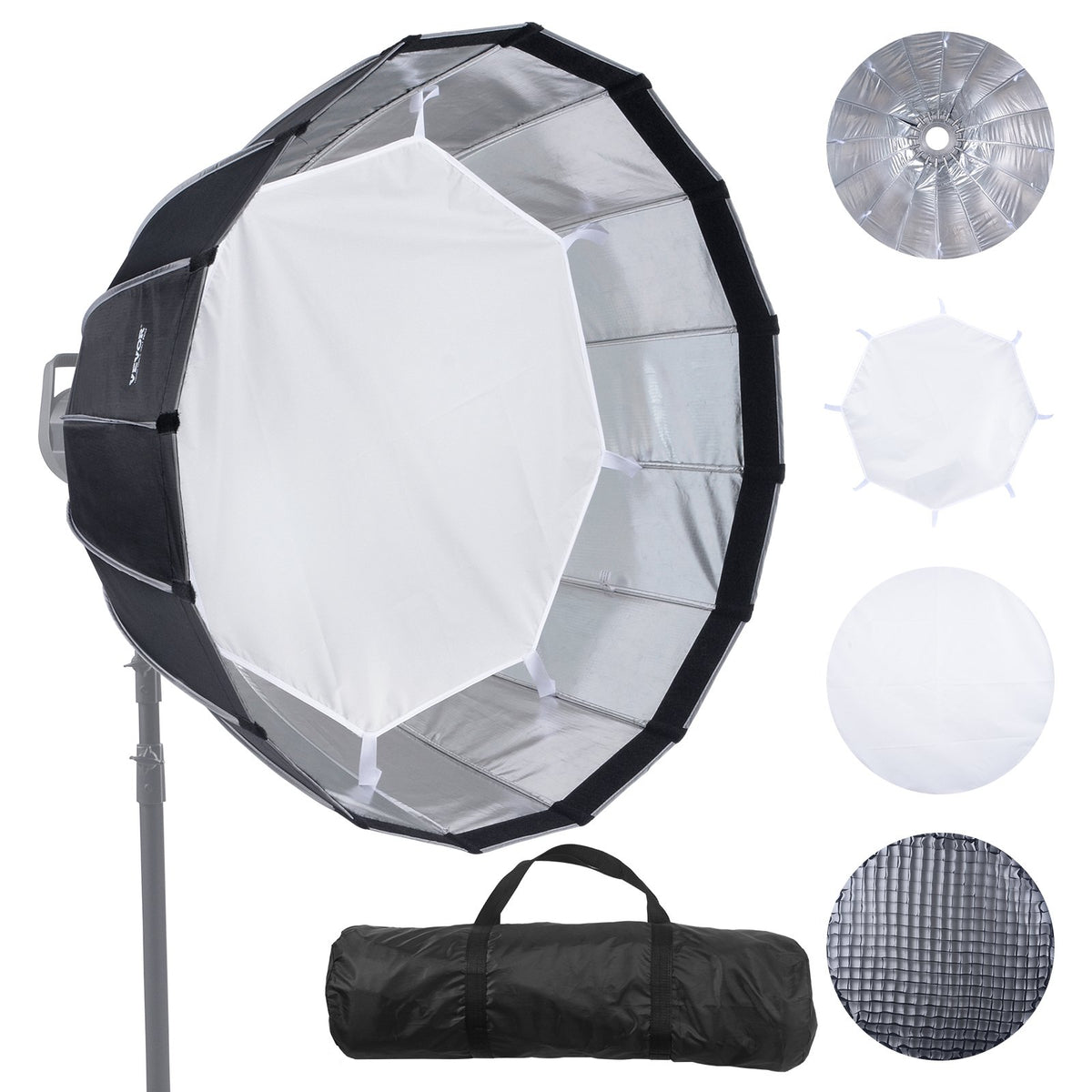 VEVOR Parabolic Softbox, 33 in / 850 mm, Quick Release and Quick Fold, Lightweight and Portable, Universal Bowens Mount, 4 Lighting Effects, Fits for Professionoal Photography, Daily Filming - BRJKRGZ33INC06JUUV0 - view 10