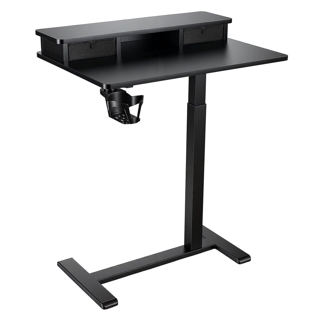 VEVOR Overbed Table 27.6"W x 19.7"D Mobile Bedside Table with Hidden Wheels, for Home Office Bed Couch, Height Adjustable Rolling Laptop Desk, Standing Cart with 2-Layer Top, Drawer, Cup Holder, Black - BSCSZHSBSCSZUE05E001V0 - view 10