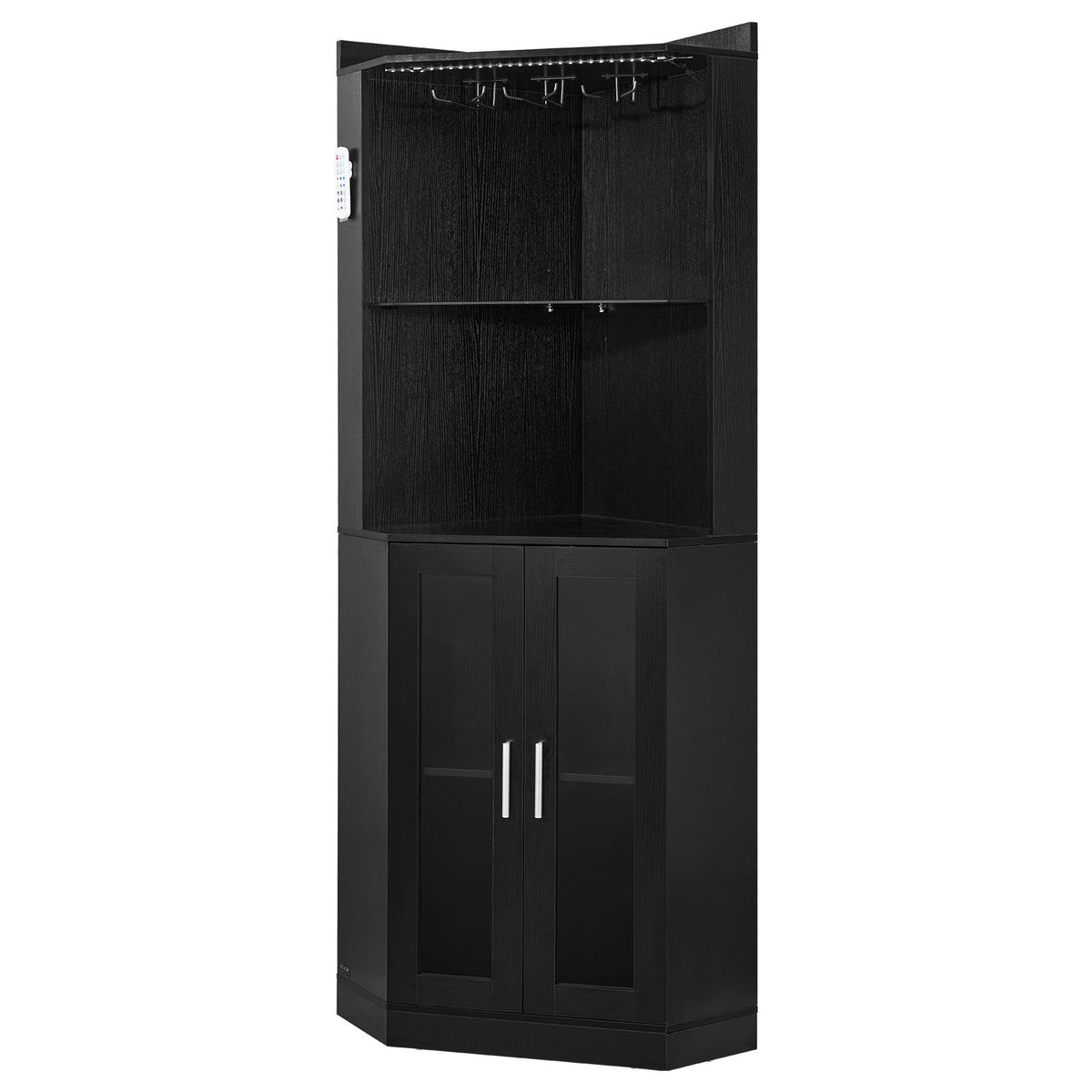 VEVOR Corner Wine Cabinet, Bar Cabinet with Ample Storage, Modern Buffet Sideboard with Glass Holder, Adjustable LED Brightness, Anti-Tip Strap, for Home Kitchen, Living Room, Dining Room, Black Wood - BSJJZJK2BLM6HE57U001V9 - view 10