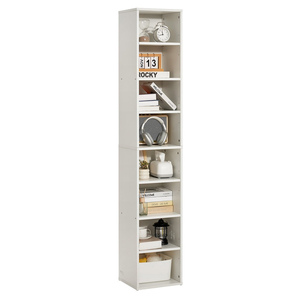 VEVOR 8 Tiers Narrow Bookshelf, 71 in Wooden Tall Open Bookcase with Height-Adjustable Shelf, Freestanding Display Storage Floor Bookcase Bookshelf for Library, Bedroom, Living Room, Office, White - BSSJZFXBHB1LL260FV0 - view 10