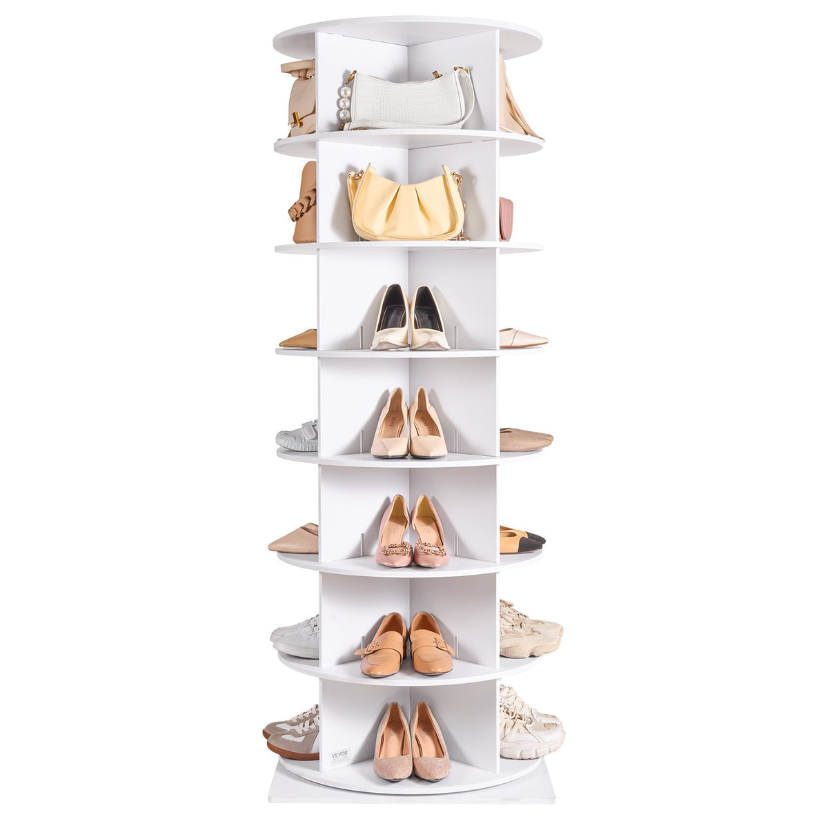VEVOR 7 Tiers Rotating Shoe Rack Tower, 360°Spinning Shoe Display, Revolving Shoe Rack Storage Round Carousel, Lazy Susan Shoe Rack Organizer with Base for Bedroom, Living Room, Entryway, White - BSXZXJ7CGD4G22506V0 - view 10