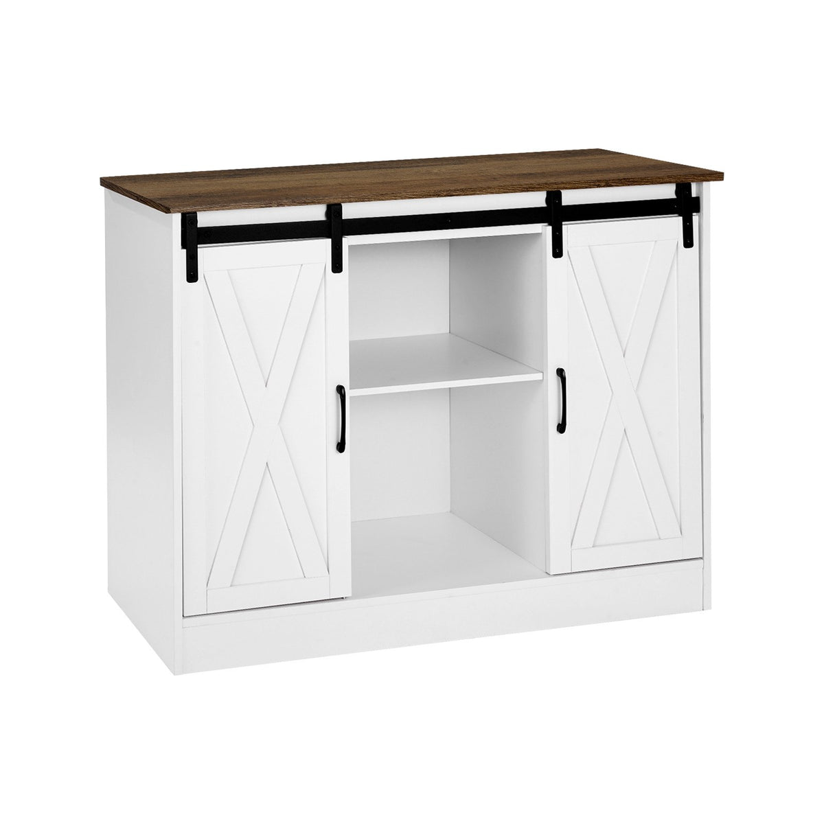 VEVOR Coffee Bar Cabinet, 41.8 x 15.8 x 32.1 in Farmhouse Coffee Bar Cabinet with 3-Tier Storage, Coffee Bar Table with Barn Doors, Farmhouse Sideboard Buffet Cabinet for Living Room, Entryway - BSZSJ42YCZSBL74QGV0 - view 10