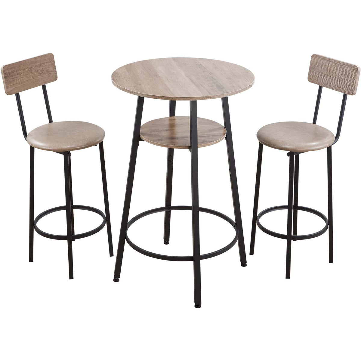VEVOR Bar Table, 3PCS 23.5″ Bars Tables Set, Bar Tables and Chair Set with Rounded Corner Design, Round Pub Table with Two Stools for Office Desk, Breakfast Corner, Mini Bars, Light Gray, Black - BTZEK3JTYXGYWTHHM001V0 - view 10