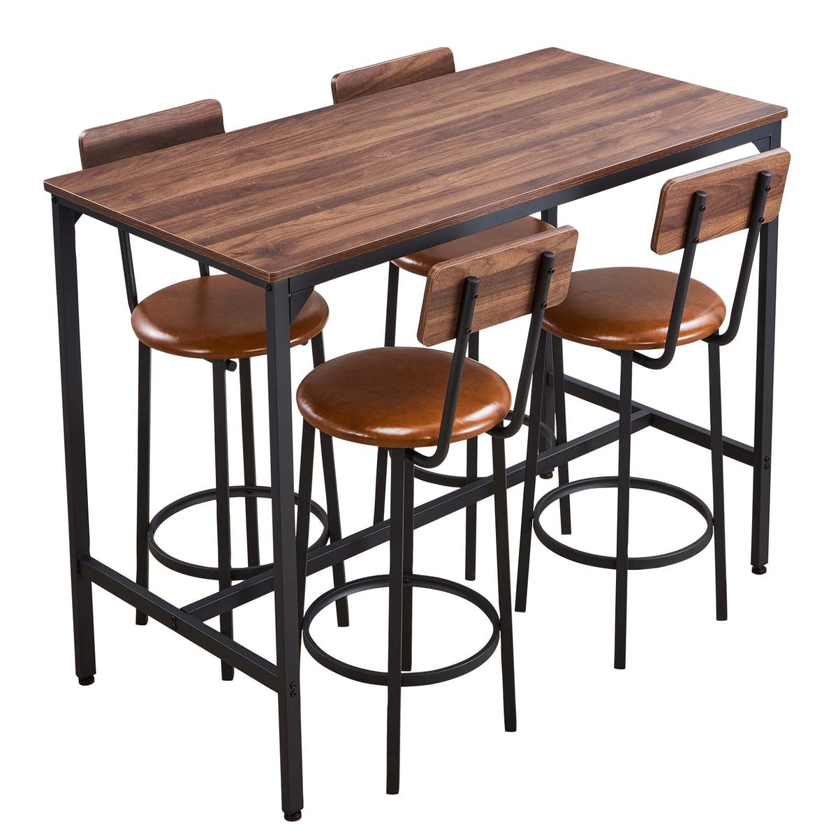 VEVOR Bar Table, 5PCS 47″ Bars Tables Set, Bar Tables and Chair Set with Rounded Edge Design, Rectangular Pub Table with Four Stools for Living Room, Dining Room, Kitchen, Walnut Color, Black - BTZEK5JTJXGY9TYCM001V0 - view 10