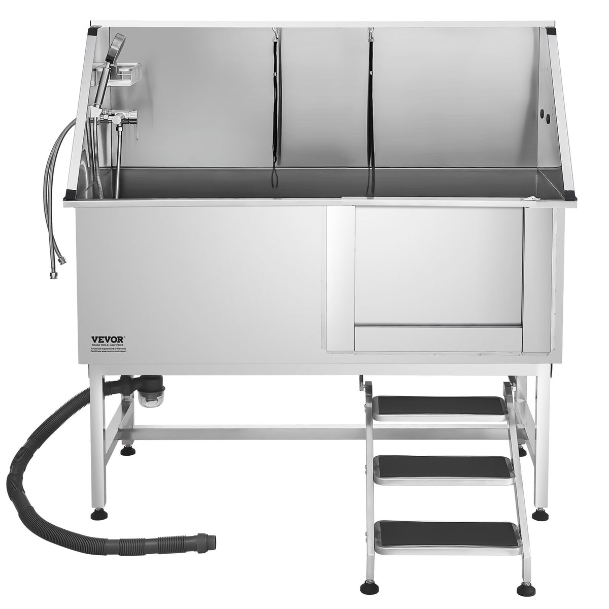 VEVOR Stainless Steel Dog Washing Station, 62 inch Pet Grooming Tub w/ Stairs, PE Water Filter Board, Faucet & Showerhead & Soap Holder Dog Bathtub for Large & Medium & Small Pets (Right Door) - BXGCWYG62CSL9SXZIV0 - view 10