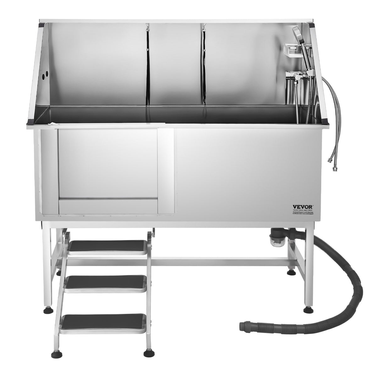 VEVOR Stainless Steel Dog Washing Station, 62 inch Pet Grooming Tub w/ Stairs, PE Water Filter Board, Faucet & Showerhead & Soap Holder Dog Bathtub for Large & Medium & Small Pets (Left Door) - BXGCWYG62CSLV4J32V0 - view 10