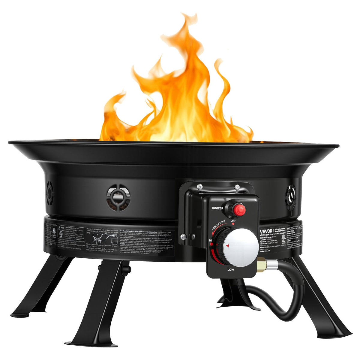 VEVOR Propane Fire Pit 24-Inch, 53,000 BTU Portable Gas Fire Pit, with Grill Grate & Lava Rocks, Adjustable Flame, Folding Legs,Smokeless Outdoor Firebowl for Camping, Patio, Backyard, Deck, RV, Black - BXSRQHK24YCTC2SMF001V9 - view 10
