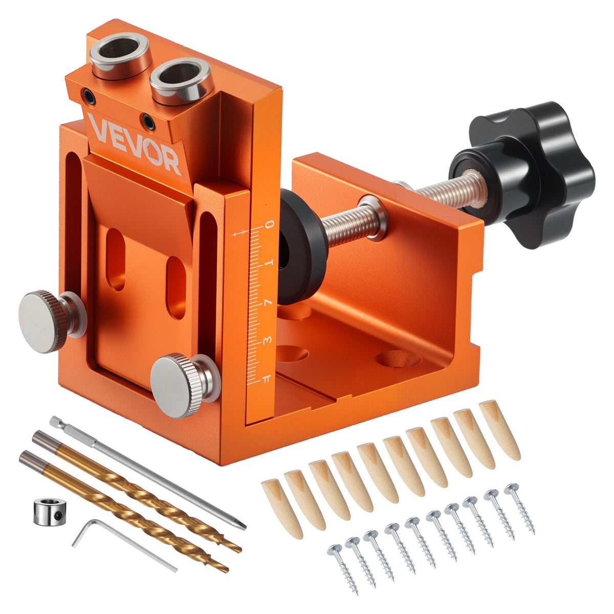 VEVOR Pocket Hole Jig Kit, 0.47 to 1.89 in Adjustable, Jig Pocket Hole System with Step Drill, Hex Wrench, Drill Stop Ring, Square Drive Bit, Plugs and Screws, Reinforced Metal Frame, for Woodworking - BXSXKKJJSDPF7781A001V0 - view 10