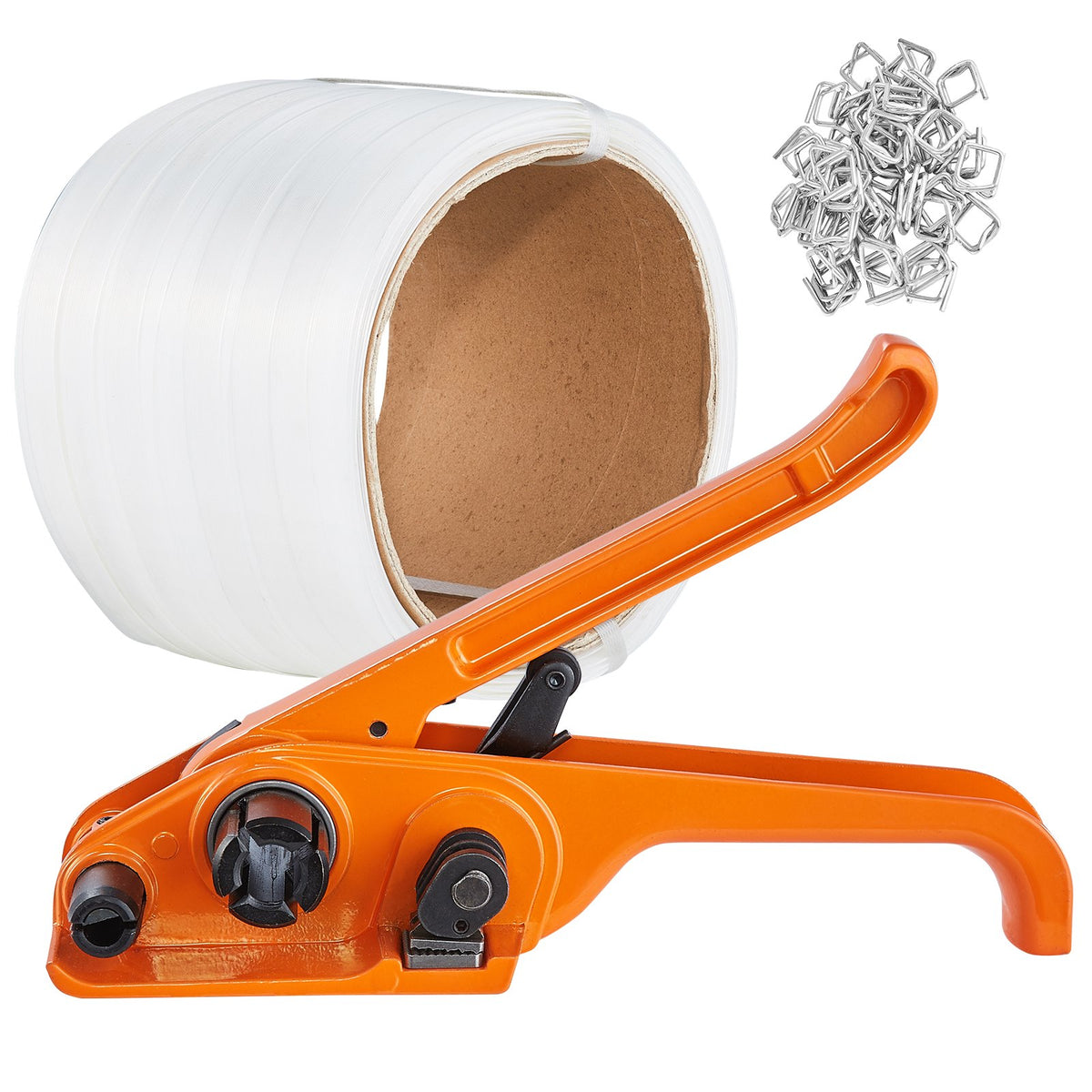 VEVOR Banding Strapping Kit with Strapping Tensioner Tool, 328 ft Length Woven Strapping Cord Band, 100 Metal Seals, Pallet Packaging Strapping Banding Kit, Banding Packaging Strapping for Packing - BZDKZTJ100M1ZJ8RUV0 - view 10