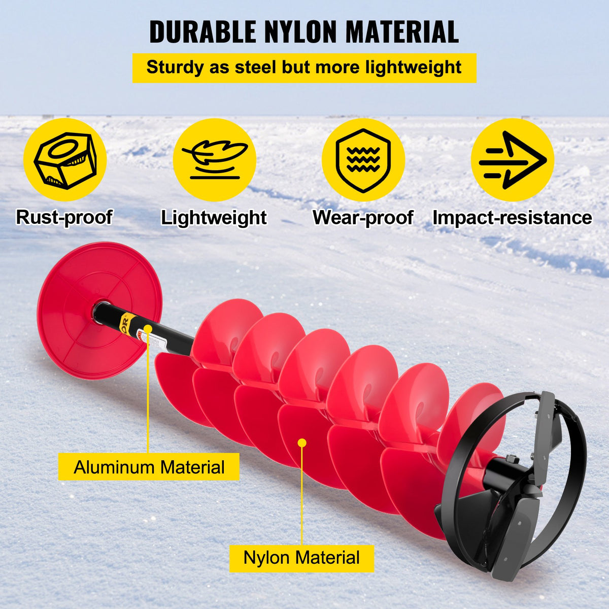 VEVOR Ice Drill Auger, 6\" Diameter Nylon Ice Auger, 39\" Length Ice Auger Bit,Auger Drill with 11.8\" Extension Rod,Auger Bit with Drill Adapter,Top Plate & Blade Guard for Ice Fi - BZHSNLYC3934683TRV0 - view 3