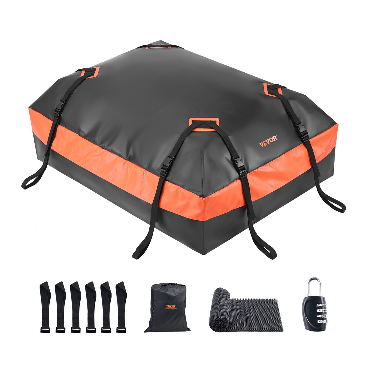 VEVOR Car Rooftop Cargo Carrier Bag, 21 Cubic Feet Car Roof Cargo Carrier, 100% Waterproof Heavy Duty 840D PVC Roof Luggage Bag for All Vehicle with/without Rack- with Lock, Non-Slip Mat, 6 Door Hooks - CDHBTX20LFYCKB502V0 - view 10