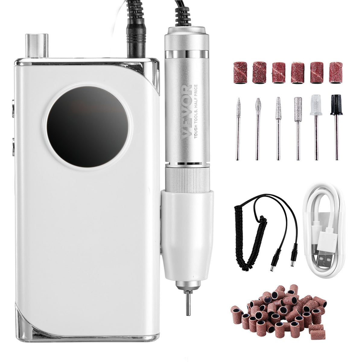 VEVOR Electric Rechargeable Nail Drill, 40,000RPM Portable Cordless Nail E File Machine, LCD-Display Acrylic Gel Grinder Tool with 6 Bits and 50PCS Sanding Bands for Manicure Pedicure Carve Polish - CDSMJDMJBXSZDCD8IV9 - view 10