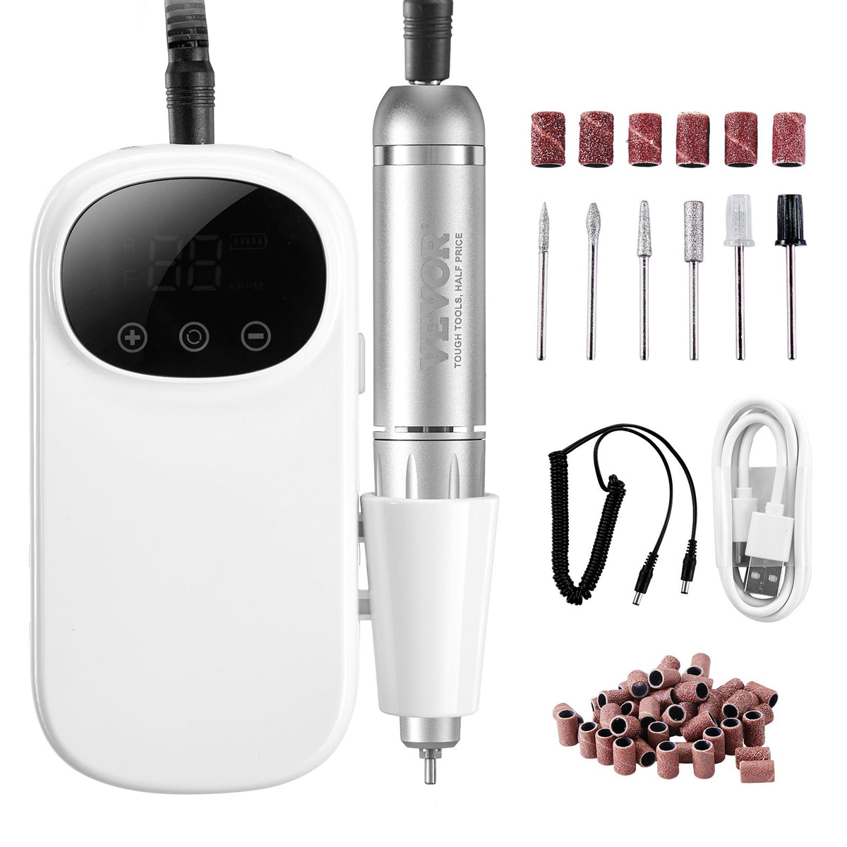 VEVOR Electric Rechargeable Nail Drill, 35,000RPM Portable Cordless Nail E File Machine, LCD-Display Acrylic Gel Grinder Tool with 6 Bits and 50PCS Sanding Bands for Manicure Pedicure Carve Polish - CDSMJDMJBXSZQW53MV9 - view 10