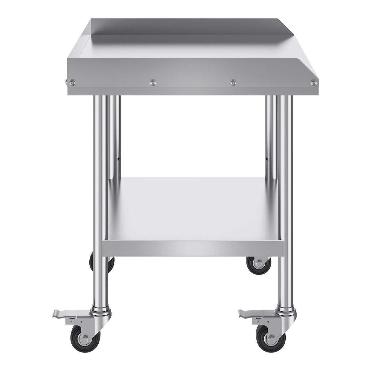 VEVOR Stainless Steel Work Table, 24 x 28 x 30 Inch Commercial Food Prep Worktable with 4 Wheels, Casters, 3-Sided Backsplash Heavy Duty Prep Worktable, Metal Work Table for Restaurant Home Hotel - CFBXGGZTDJLSBZDTCV0 - view 10