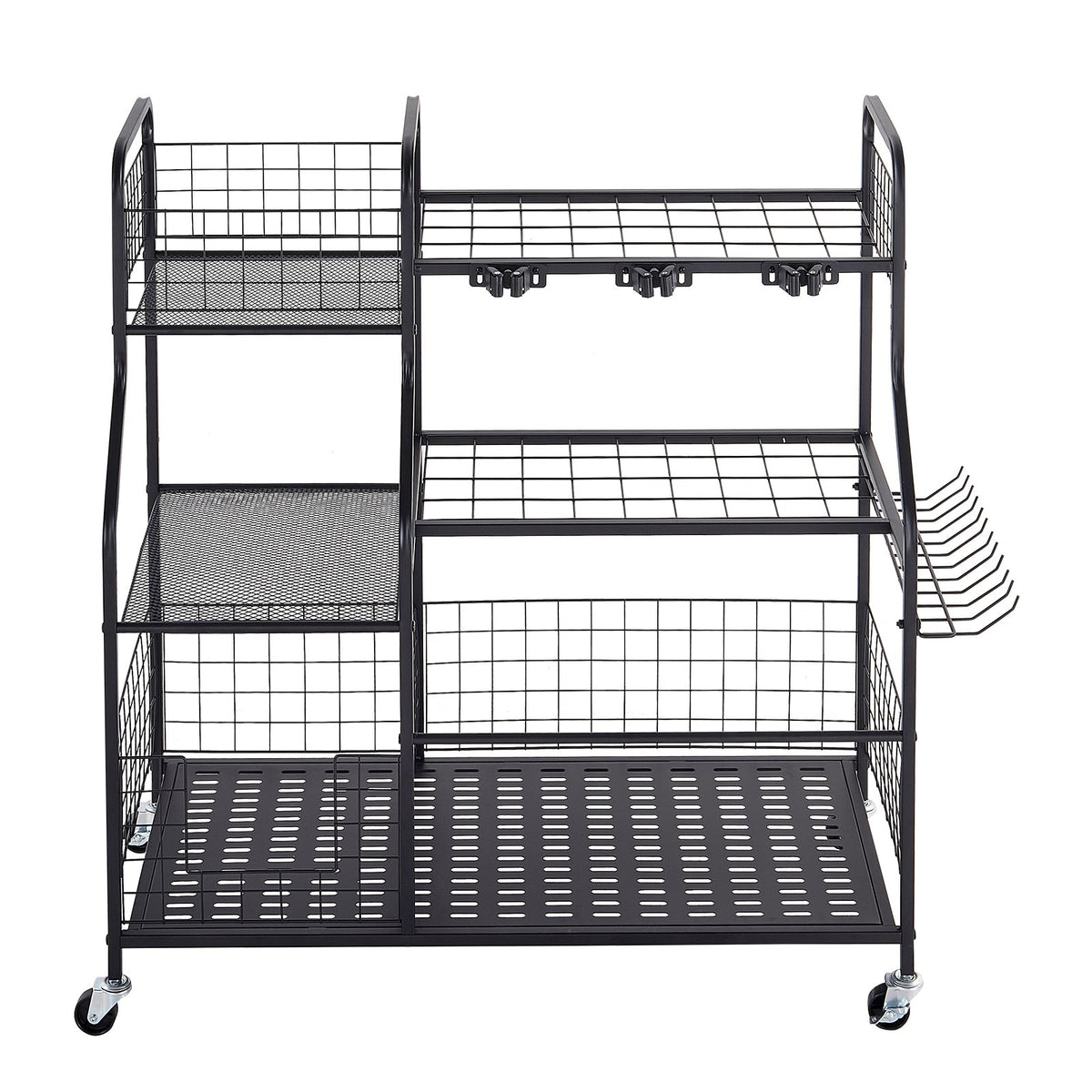 VEVOR Garden Tool Organizer with Wheels, Large Metal Garage Storage Rack, for Rakes/Shovels/Brooms, Yard Utility Tool Holder for Shed/Outdoor/Lawn Organization, Heavy-Duty Steel, with Hooks, Black - CKGJSNJDXJSC5B71W001V0 - view 10