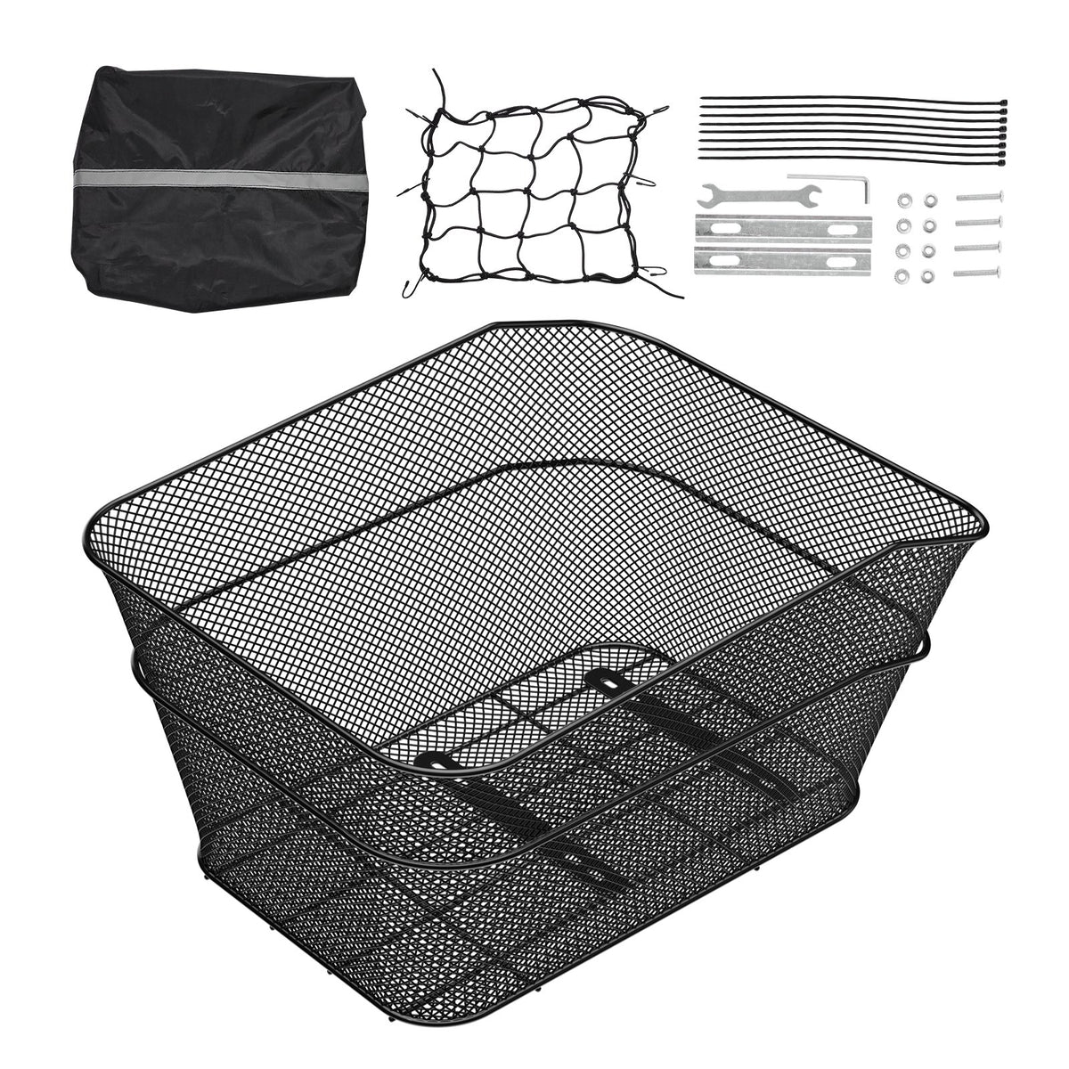 VEVOR Rear Bike Basket, Wire Mesh Bicycle Basket with Cargo Net & Waterproof Cover, Durable Metal Bike Back Basket, Fits Most Rear Bike Racks, Mounting Tools Included - CKHXJSWZWNCB7AA7WV0 - view 10