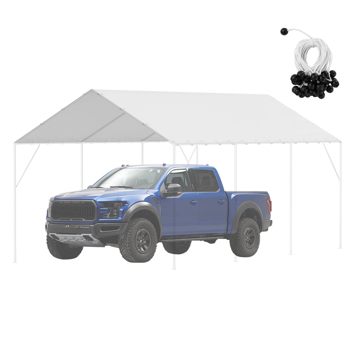 VEVOR 10 x 20 ft Carport Replacement Canopy Cover, Garage Top Tent Shelter Tarp Heavy-Duty Waterproof & UV Protected, Easy Installation with 40 Ball Bungeess (Only Top Cover, Frame Not Include), White - CKPB10X20FTB3Z2RRV0 - view 10