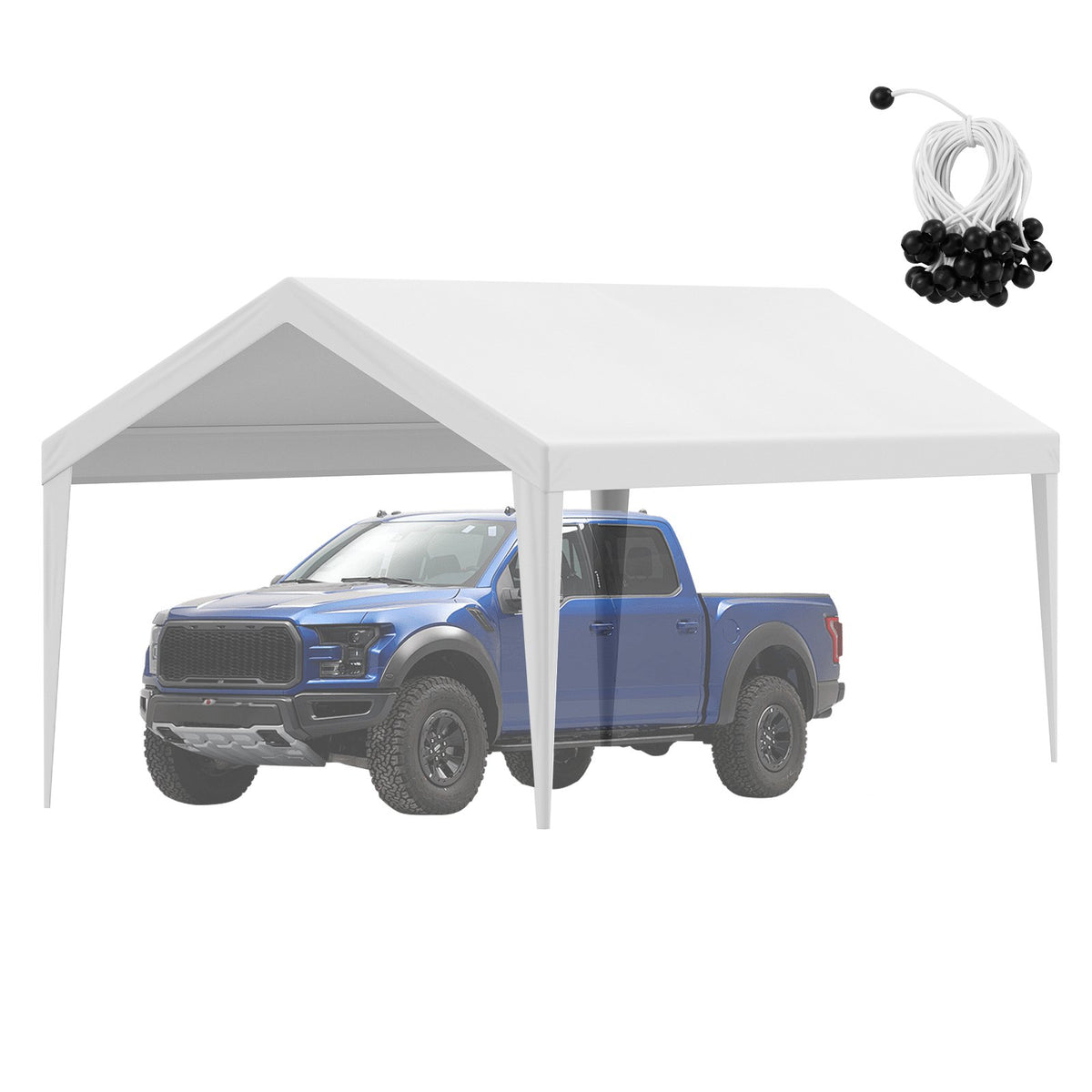 VEVOR Carport Replacement Canopy Cover 10 x 20 ft, Garage Top Tent Shelter Tarp Heavy-Duty Waterproof & UV Protected, Easy Installation with Ball Bungees,White (Only Top Cover, Frame Not Include) - CKPB10X20FTD1VXCBV0 - view 10