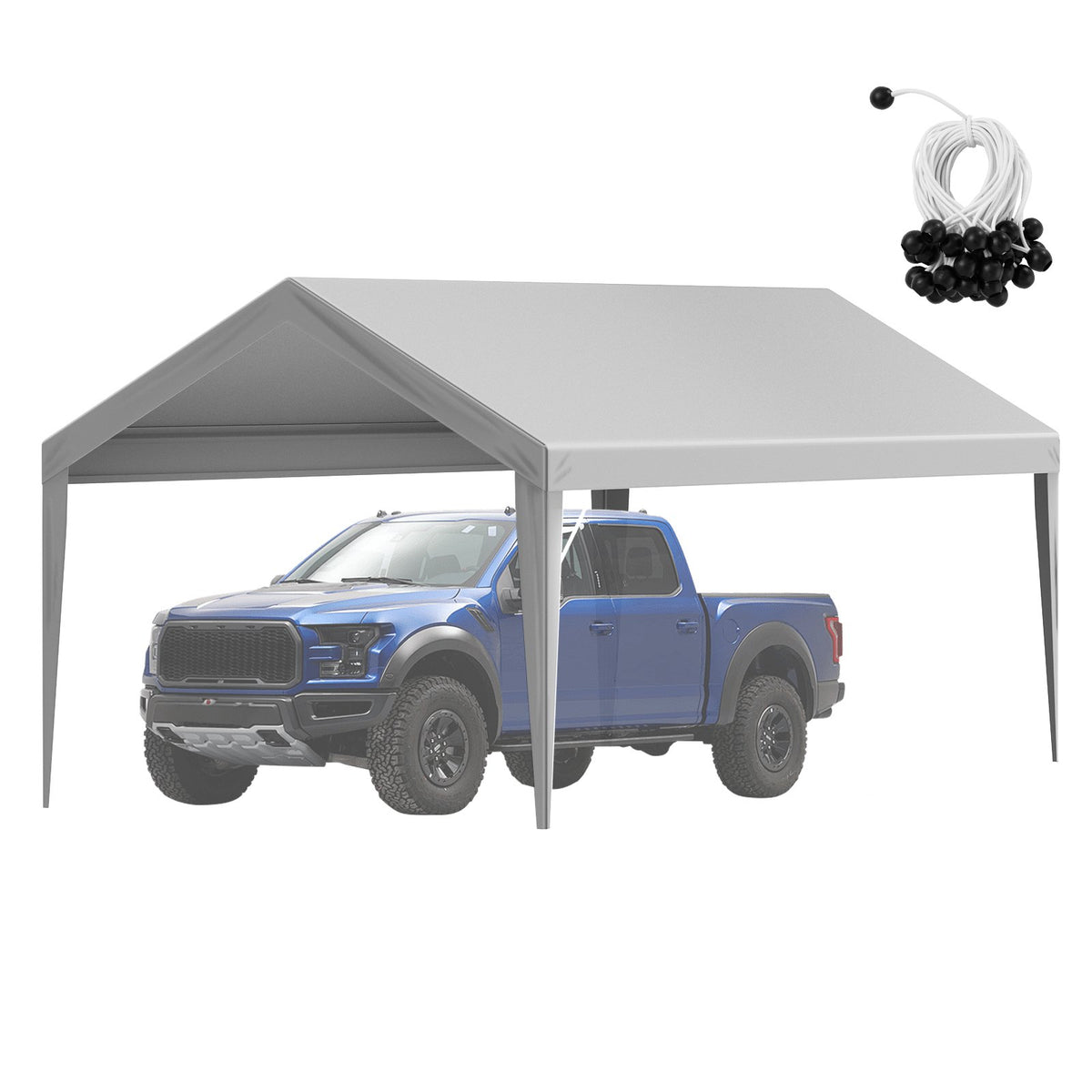 VEVOR Carport Replacement Canopy Cover 10 x 20 ft, Garage Top Tent Shelter Tarp Heavy-Duty Waterproof & UV Protected, Easy Installation with Ball Bungees,Grey (Only Top Cover, Frame Not Include) - CKPB10X20FTH2ELL4V0 - view 10