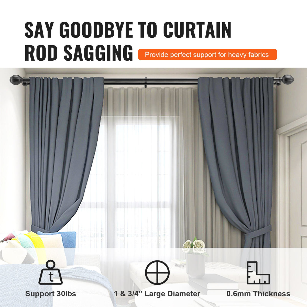VEVOR Double Curtain Rods - Select Your Configuration - CLG3672INCHYCGJYLV0 - view 3