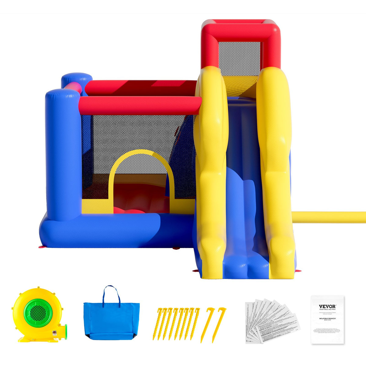 VEVOR Inflatable Bounce House, Outdoor High Quality Playhouse Trampoline, Jumping Bouncer with Blower, Slide, and Storage Bag, Family Backyard Bouncy Castle, for Kid Ages 3–8 Years, 134x102x91 inch - CQCBBHYC910PO49AIV1 - view 10