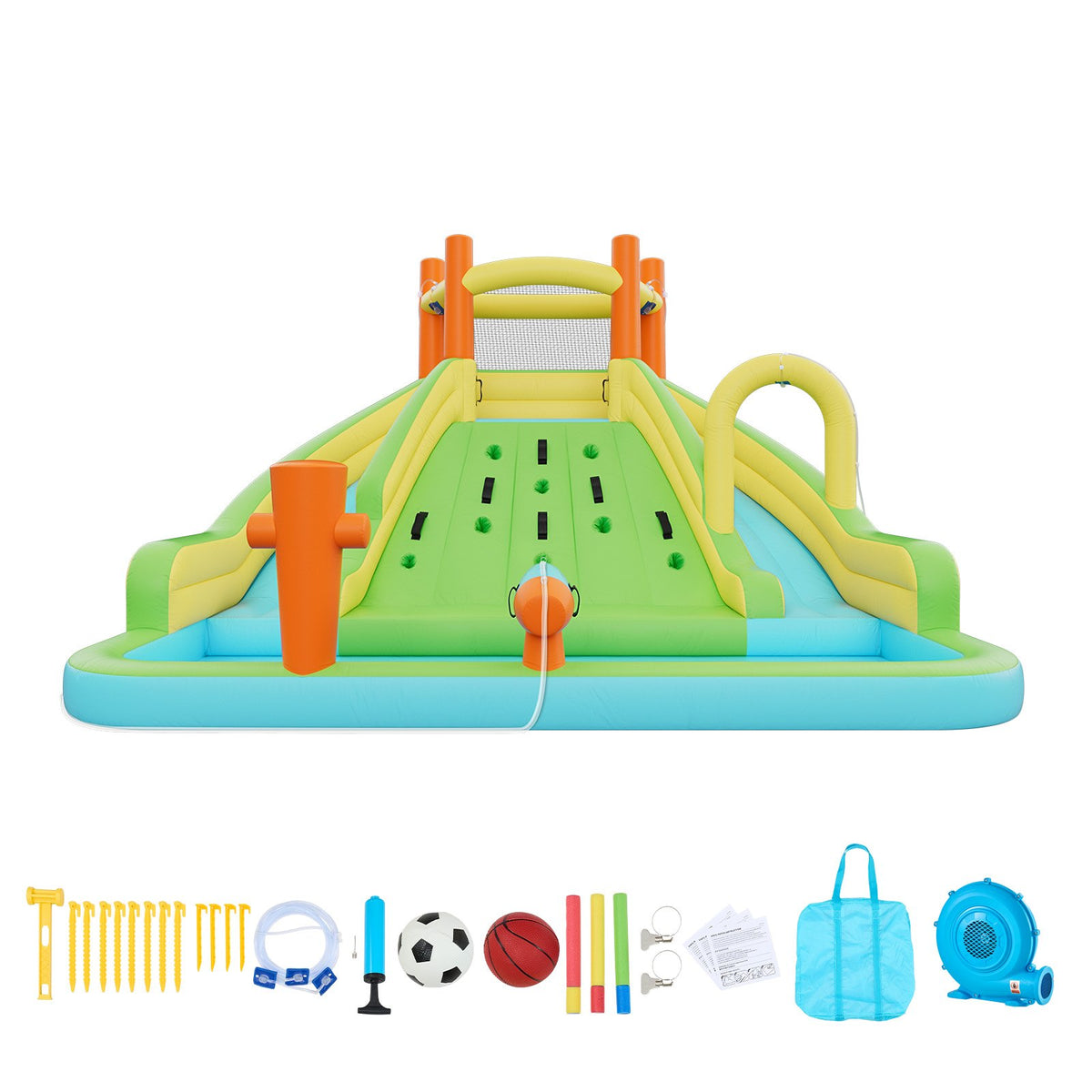 VEVOR Inflatable Bounce House, 13.3 x 11.4 x 8.4 ft Inflatable Bounce House Water Slide, Bouncer Castle with Climbing Wall, Double Tall Slides, Splash Pool & Mini Soccer, for 3 to 4 Kids Ages 3 to 8 - CQCBKWSLXSCSP3PHM001V1 - view 10