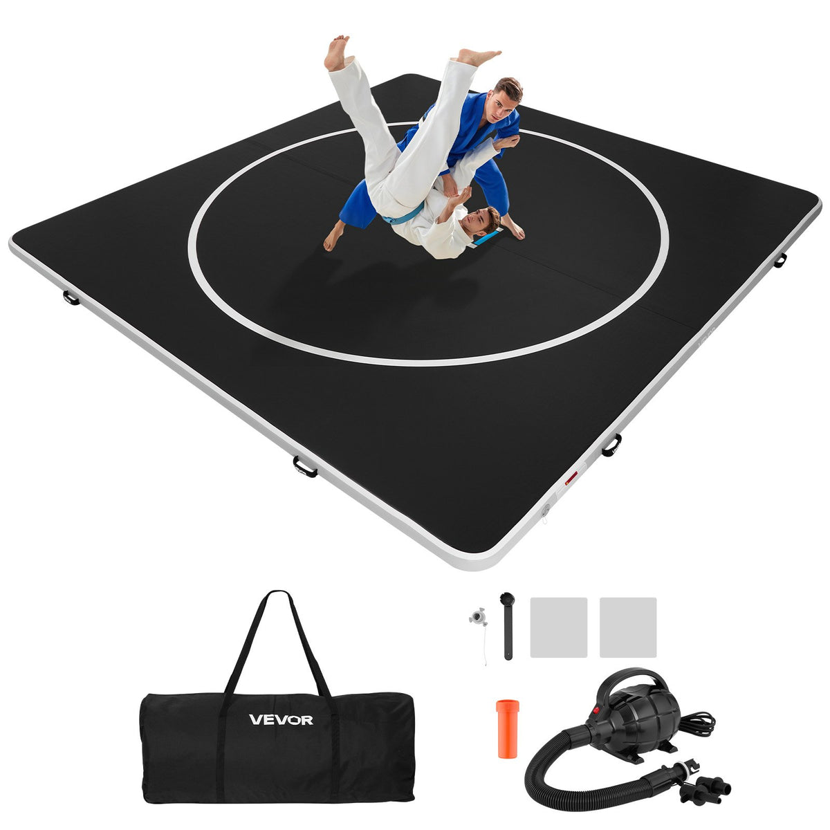 VEVOR 13x13 ft Wrestling Mat Inflatable, Martial Arts Thick Mat for Home Gym Exercise, PVC Foldable Training Mats with Circles and 600W Air Pump, for Gymnastics, Tatami, Jiu Jitsu BJJ MMA Judo, Black - CQKSJD1313FTJIMK4001V1 - view 10