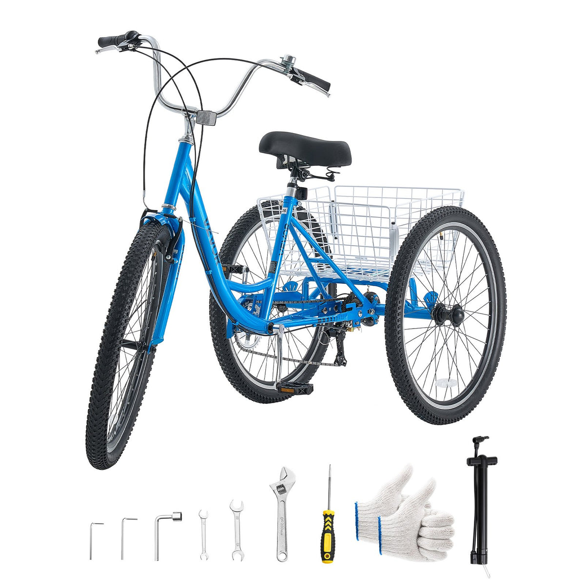 VEVOR Adult Tricycle 26 inch 7 Speed Trikes for Adult 3 Wheel Cruiser Bike, w/ Cargo Basket, Adjustable Seat, and Double-Wall Wheel Rims, Carbon Steel Shopping Tricycles for Women, Men, Senior (Blue) - CRSLCZXC26C7V82X6001V0 - view 10