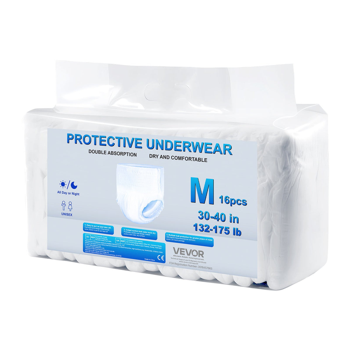 VEVOR Adult Incontinence Underwear, High Absorbent Protective Underwear for Men & Women, Disposable Adult Pull-ups Diapers with Leakproof Leg Cuff & Wetness Indicator - M Size, 64 Count (4 Pack of 16) - CRZNKLLKFHMMJDY3Y001V0 - view 10