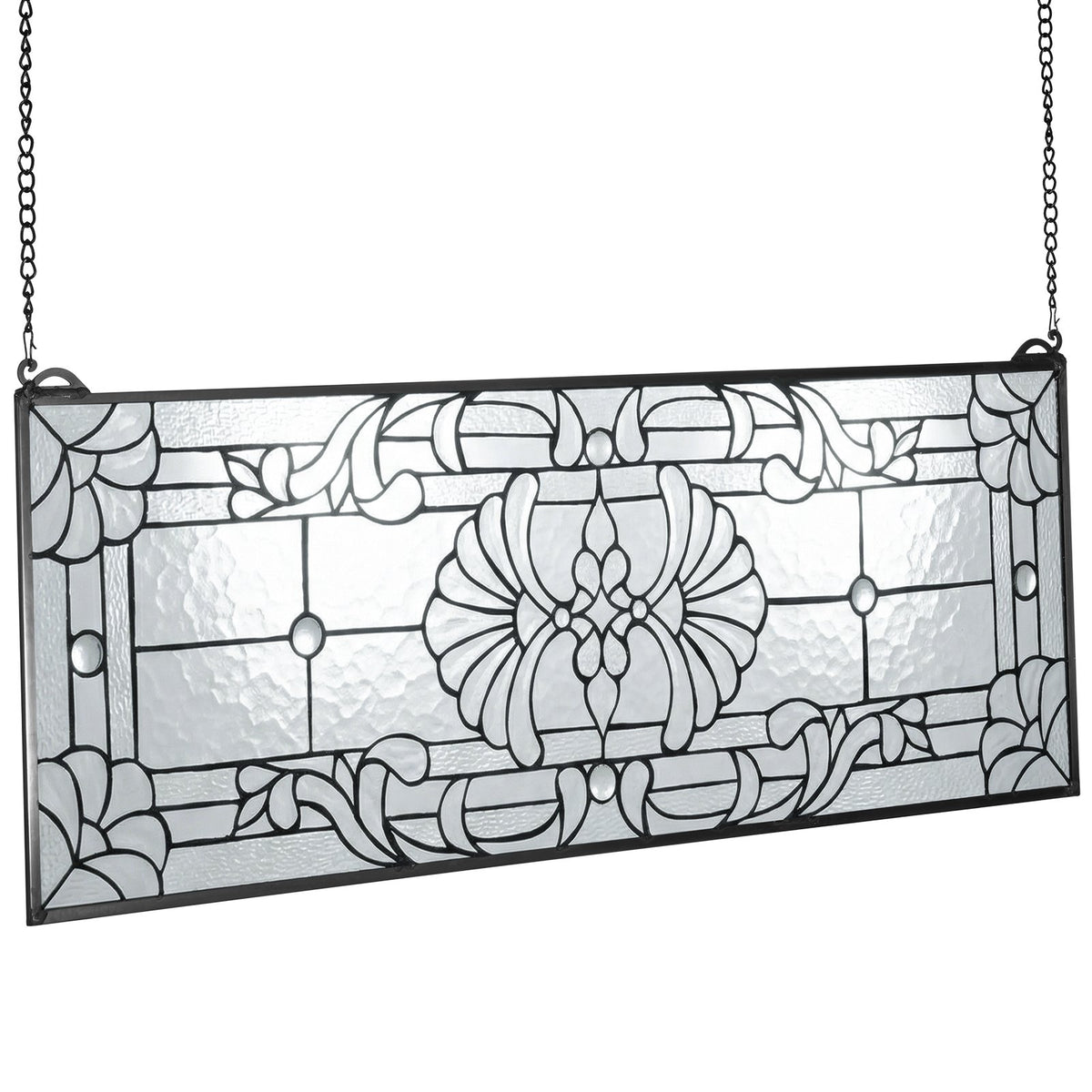 VEVOR Stained Glass Window Panel, 35.2" x 13" Tiffany Style Hanging Transom Window Panel with Chain, Large Horizontal Rectangle Stain Glass, Vintage Traditional Art Handcrafts for Kitchen Home Decor - CSBLBXZ2025H4206N001V0 - view 10