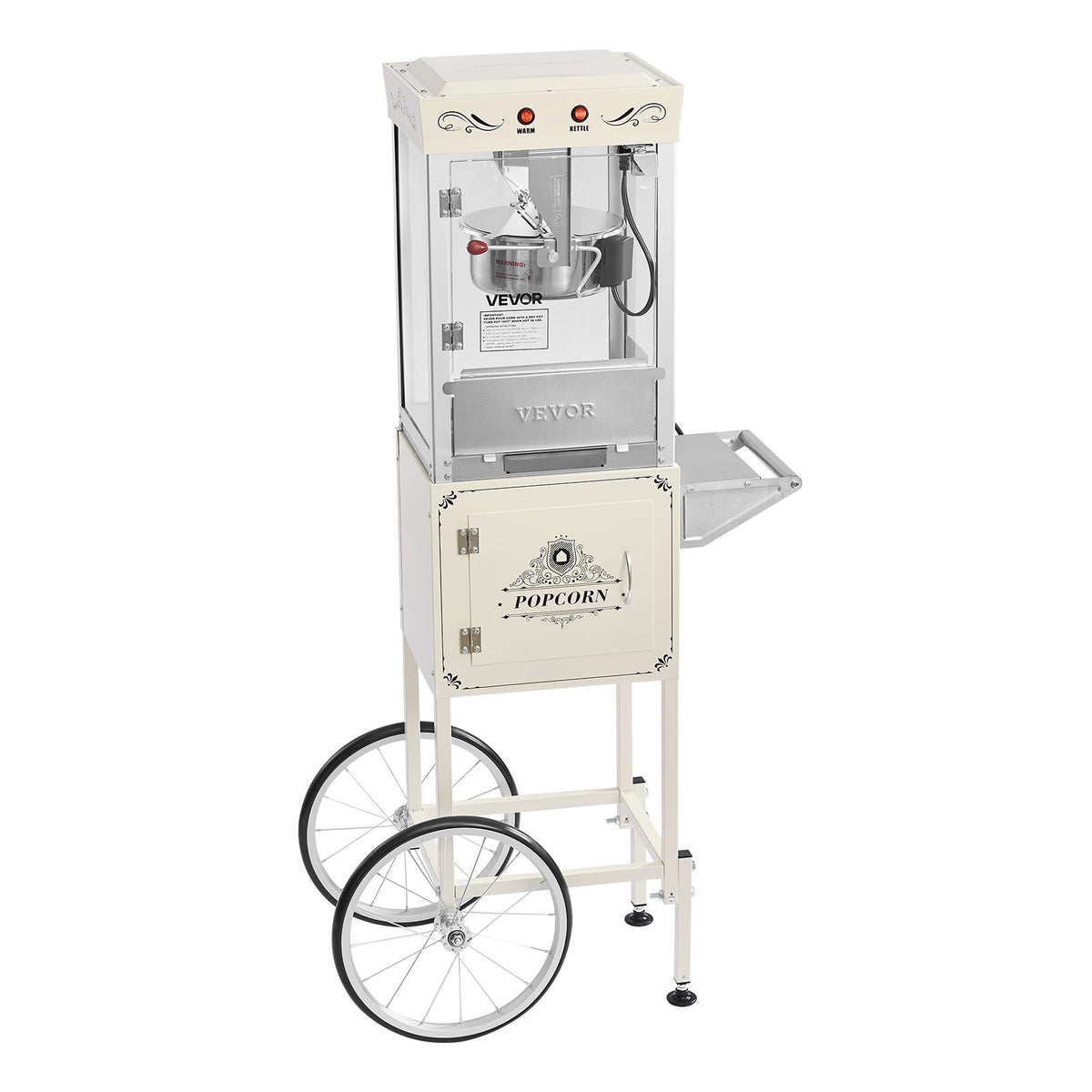 VEVOR Popcorn Machine with Cart, 8oz Stainless Steel Kettle, 800W Commercial Popcorn Maker, 48 Cups per Batch Theater Style Popper, with 2-Button Control Glass Wall PC Door 1 Scoop 3 Spoons, White - CSBMHJBS8OZWDPTVU001V1 - view 10
