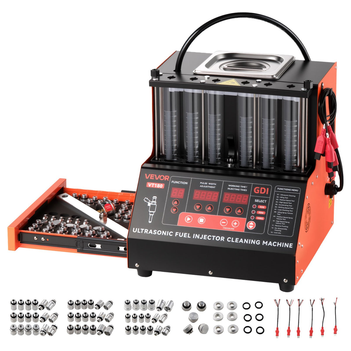 VEVOR Fuel Injector Cleaner Tester, 9 Test Modes, 6-Cylinder 28kHz Ultrasonic Cleaning Machine Adjustable 12V/70V/120V for EFI/FSI/GDI, Injector Cleaner Machine with Drain Valve for Car & Motorcycle - CSBPYZQXJ6G1PAL6A001V1 - view 10