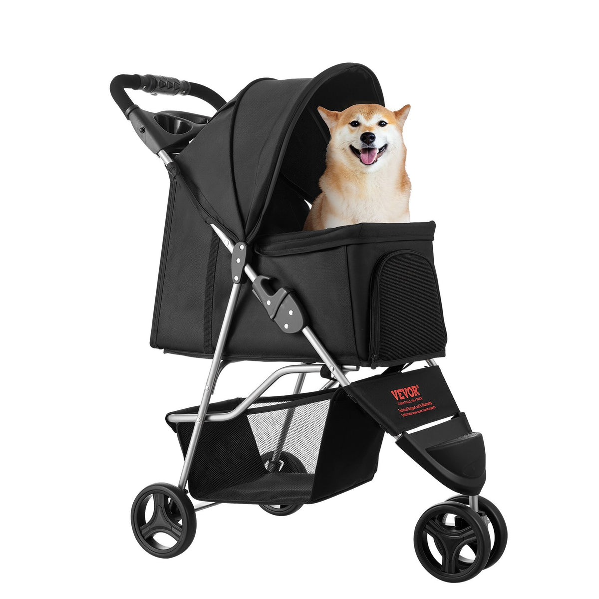 VEVOR Pet Stroller, 35 lbs Weight Capacity, Foldable Dog Stroller Cart, 3 Wheels Cats Stroller with Mesh Windows and Cup Holders, Portable Pet Carrier Stroller with Brake, for Small to Medium Pets - CWTCCGK3QSHD7TWPWV0 - view 10