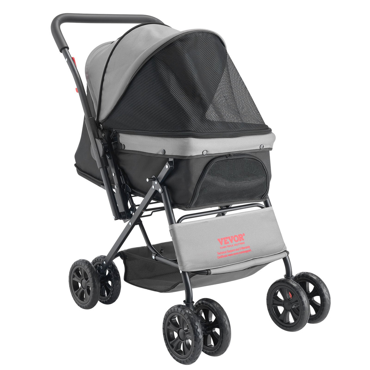 VEVOR Pet Stroller, 44 lbs Weight Capacity, Foldable Dog Stroller Cart, 4 Wheels Cats Stroller with Mesh Windows & Revrsible Handle, Portable Pet Carrier Stroller with Brake, for Small to Medium Pets - CWTCCGK4QSHSAWPRUV0 - view 10