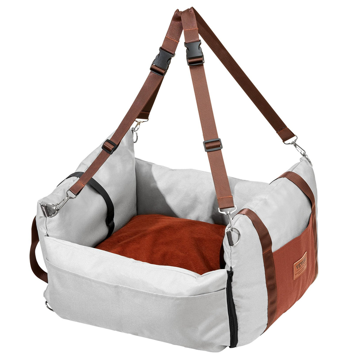 VEVOR Dog Car Seat, Waterproof Dog Booster Seat for Car with Side Handles and A Storage Pocket, Clip-On Safety Leash and PP Cotton Filling, Dog Car Bed for Small Dog up to 25lbs, Gray - CWZGQCZYHSSFEZZ75V0 - view 10
