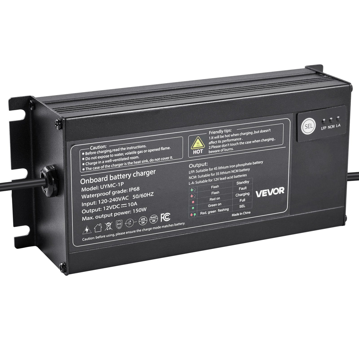 VEVOR Marine Battery Charger, 1-Bank, 10A 12V Onboard Boat Charger, IP68 Waterproof Smart On-Board Battery Charger, for Lithium-Ion (LiFePO4), NCM, Lead-Acid Batteries, Large Boat, Yacht, RV, Trailer - CYCDQ10A1FL0KO1V5001V5 - view 10