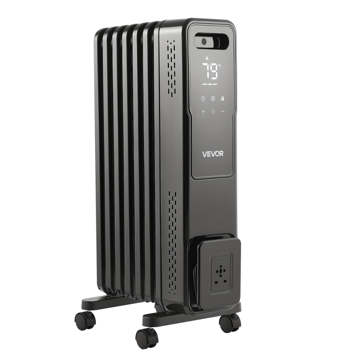 VEVOR Electric Oil Filled Radiator, 1500W Radiant Space Heater with Dual U-shaped Heating Tubes, Over-Heat Protections,3 Heat Settings,24h Timer, Flexible Casters, Remote Control for Indoor,Black - CYSFSJRQMXFRY8BZ1001V1 - view 10