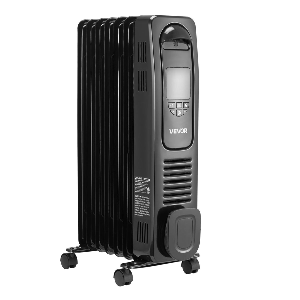VEVOR Electric Oil Filled Radiator, 1500W Radiant Space Heater with LED Screen, Over-Heat Protections,24h Timer, Portable Handle Casters, Thermostat,Remote Control for Indoor Use,Black - CYSFSJRQYZXFZFEBU001V1 - view 10