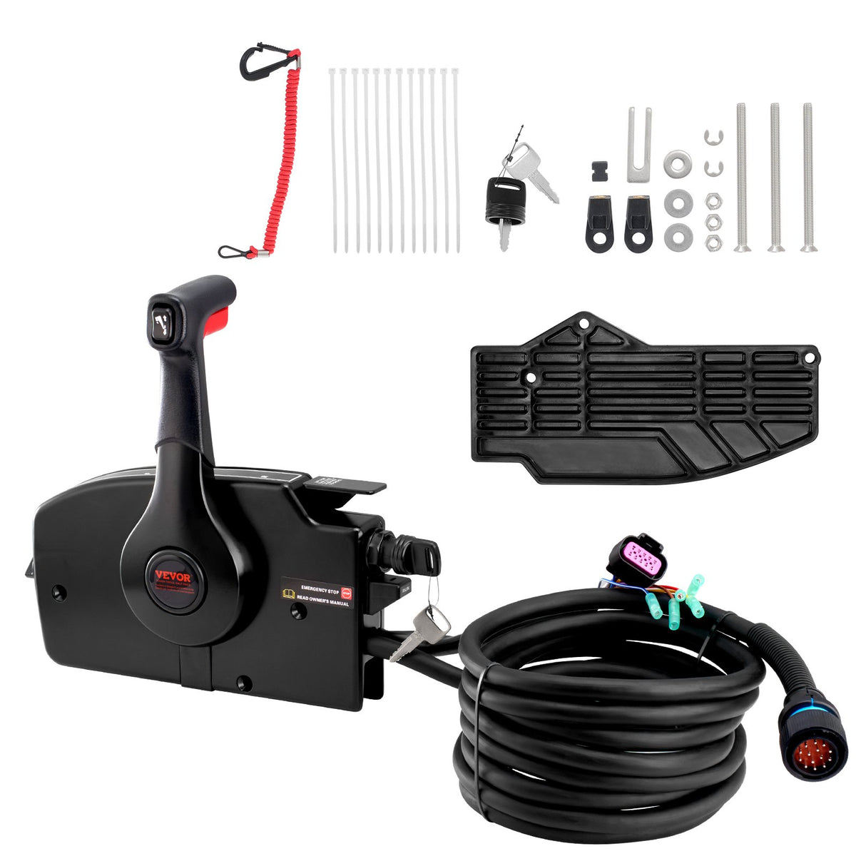 VEVOR Boat Throttle Control, 881170A13 Side-Mounted Outboard Remote Control Box for Mercury PT 4-Stroke, Marine Throttle Control Box with Power Trim Switch, 16.6 ft Harness 14 Pin, and Lanyard - CZSCYMKZQMERTWWASV9 - view 10