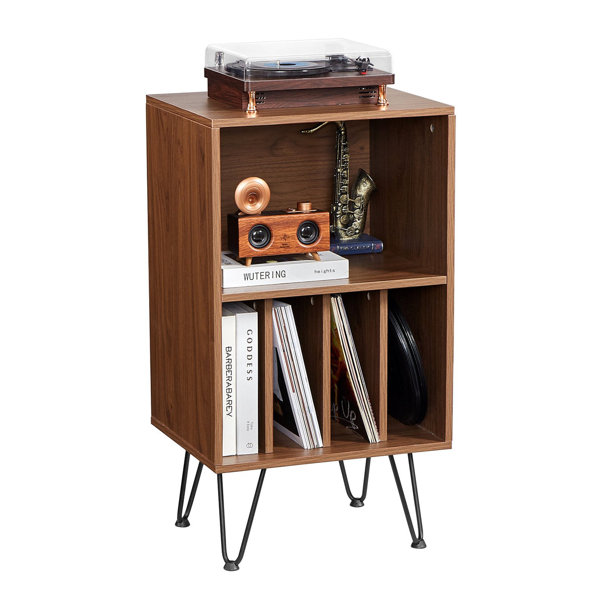 VEVOR Record Player Stand, 3 Tiers Turntable Stand with Record Storage, Vinyl Record Storage Cabinet with Metal Legs for Bedroom, Living Room, Brown - DCJZJDLK3CTMWAX4VV0 - view 10