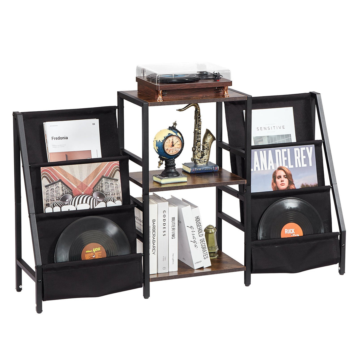 VEVOR Record Player Stand, 3 Tiers Metal Vinyl Record Stand, Turntable Stand with Record Holder Vinyl Display Shelf, Wooden Record Holder Ideal for Bedroom, Living Room, Black - DCJZJSLK3CTM3RBUOV0 - view 10