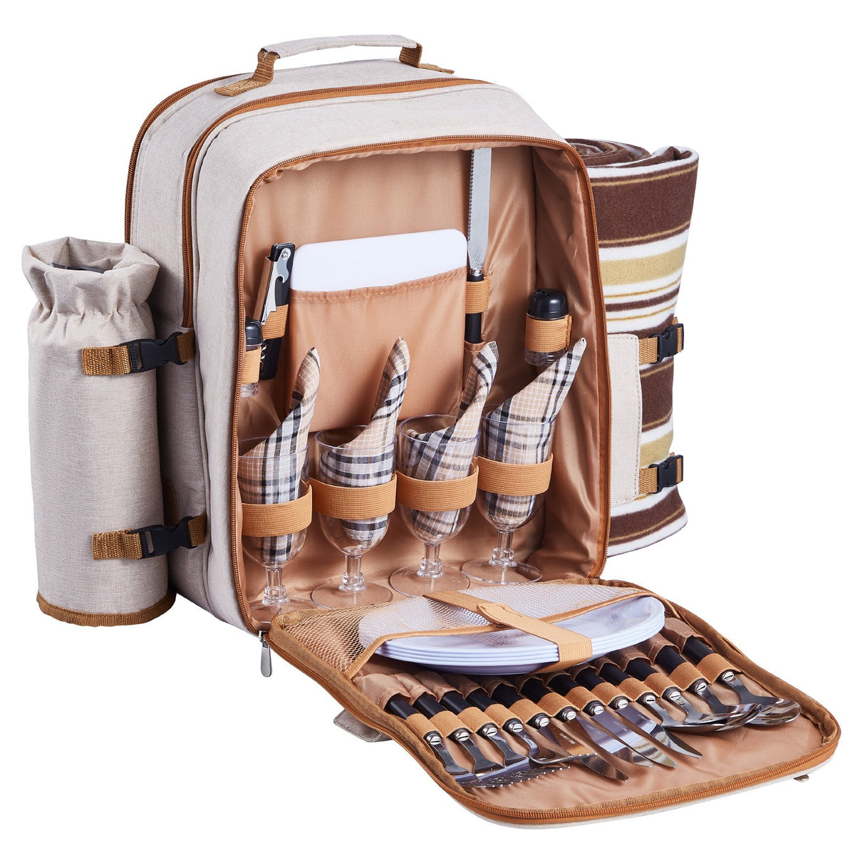 VEVOR Picnic Backpack, Beach Picnic Backpack Bag for 4 Person with Insulated Cooler Compartment, Detachable Bottle/Wine Holder, Lightweight Blanket, Plates & Cutlery Set for Outdoor, Hiking, Camping - DCKYCBBSRHS0CKXTM001V0 - view 10