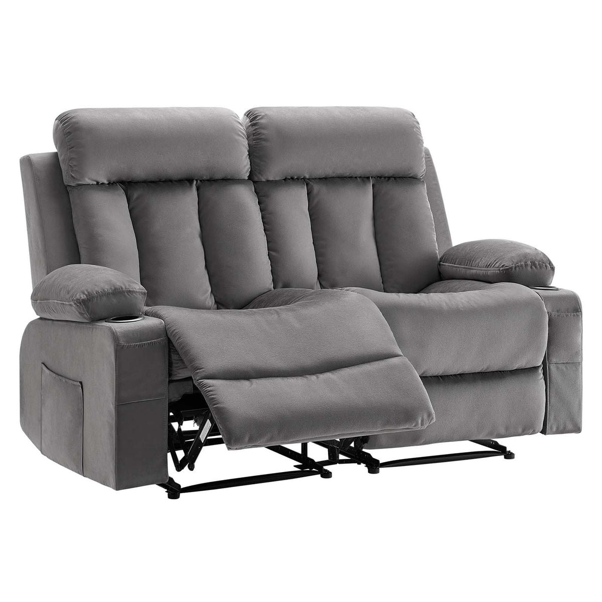 VEVOR Loveseat Recliner Sofa, Power Reclining Couch with Heating and Massage, Soft Velvet Electric Recliner Sofa with USB Ports, Cup Holders andSideBags, Dual Loveseat Chair for Living Room, Grey - DDBYSRSFDDKD7XMSB001V1 - view 10