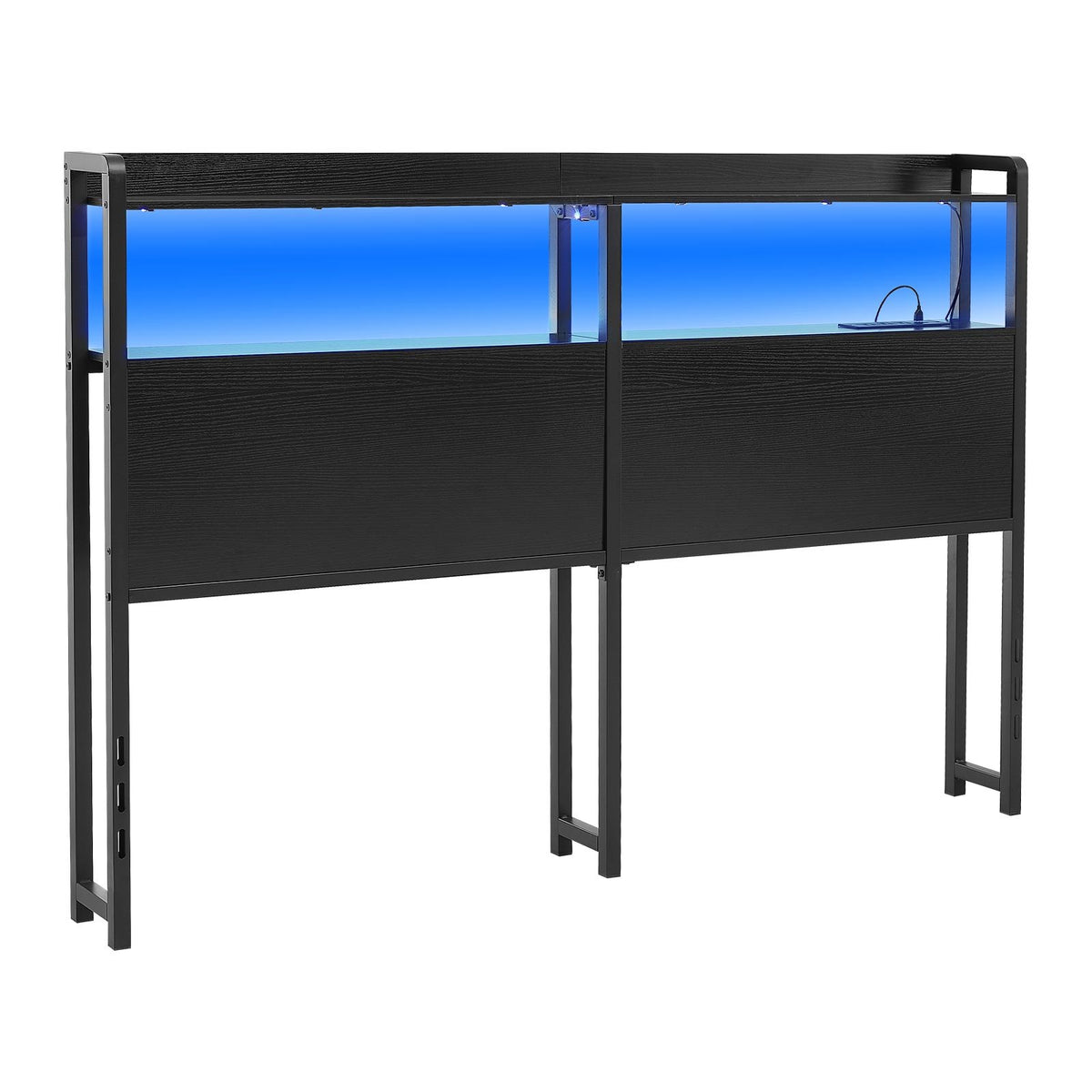 VEVOR Headboard for Queen Size Bed, with 2 Storage Shelves, LED Light, 3 Outlets, and 3 USB Ports, Sturdy and Stable Carbon Steel Frame Head Board with Charging Station, Adjustable Height, Black - DDCTBTMYBKBYLKEBT002V1 - view 10