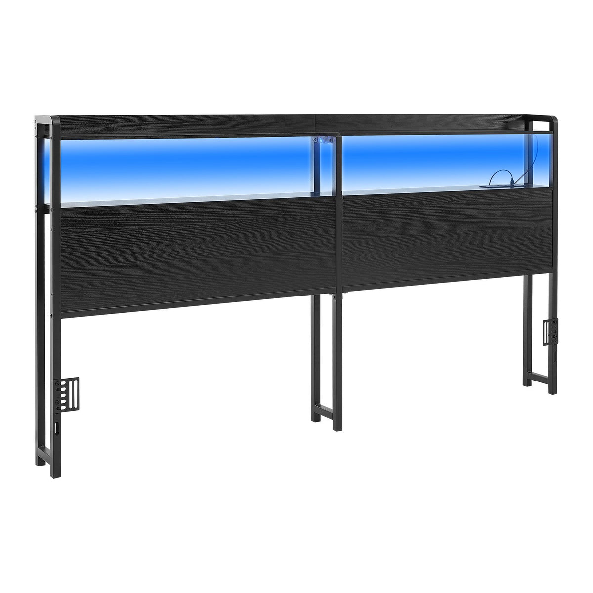 VEVOR Headboard for King Size Bed, with 2 Storage Shelves, LED Light, 3 Outlets, and 3 USB Ports, Sturdy and Stable Carbon Steel Frame Head Board with Charging Station, Adjustable Height, Black - DDCTBTMYBKBYODCKF003V1 - view 10