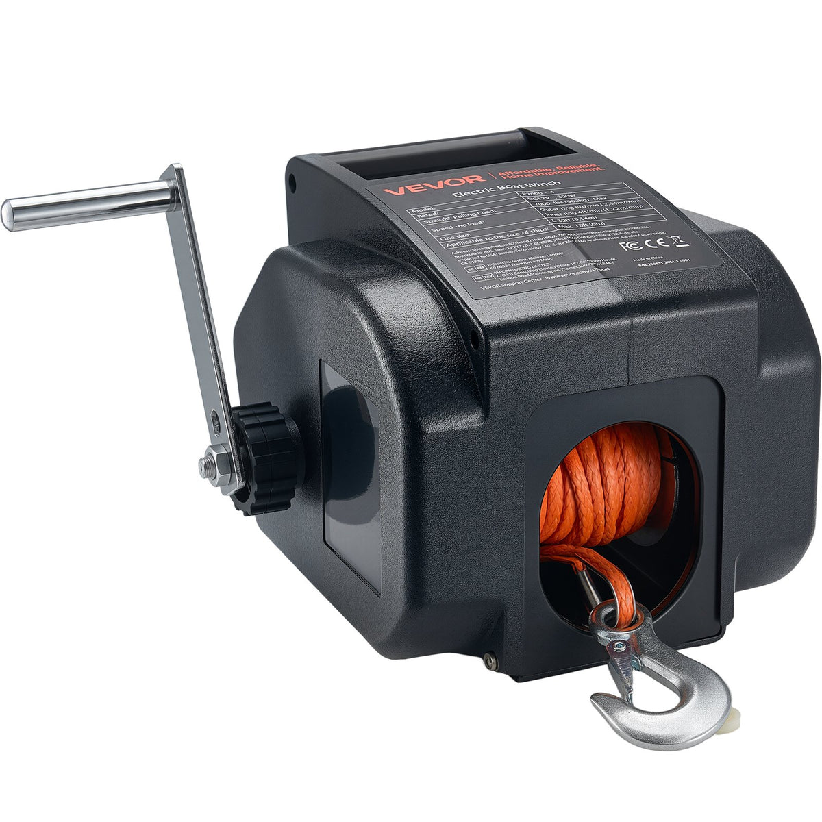 VEVOR Electric Boat Winch, 12V DC 300W, Reversible Electric Trailer Winch for Boats Up to 2000 lbs, Power-in, Power-Out, and Freewheel Operations for Boats with Wired Remote Control & Hand Crank - DDCYTCJP2000DZXK7001V9 - view 10
