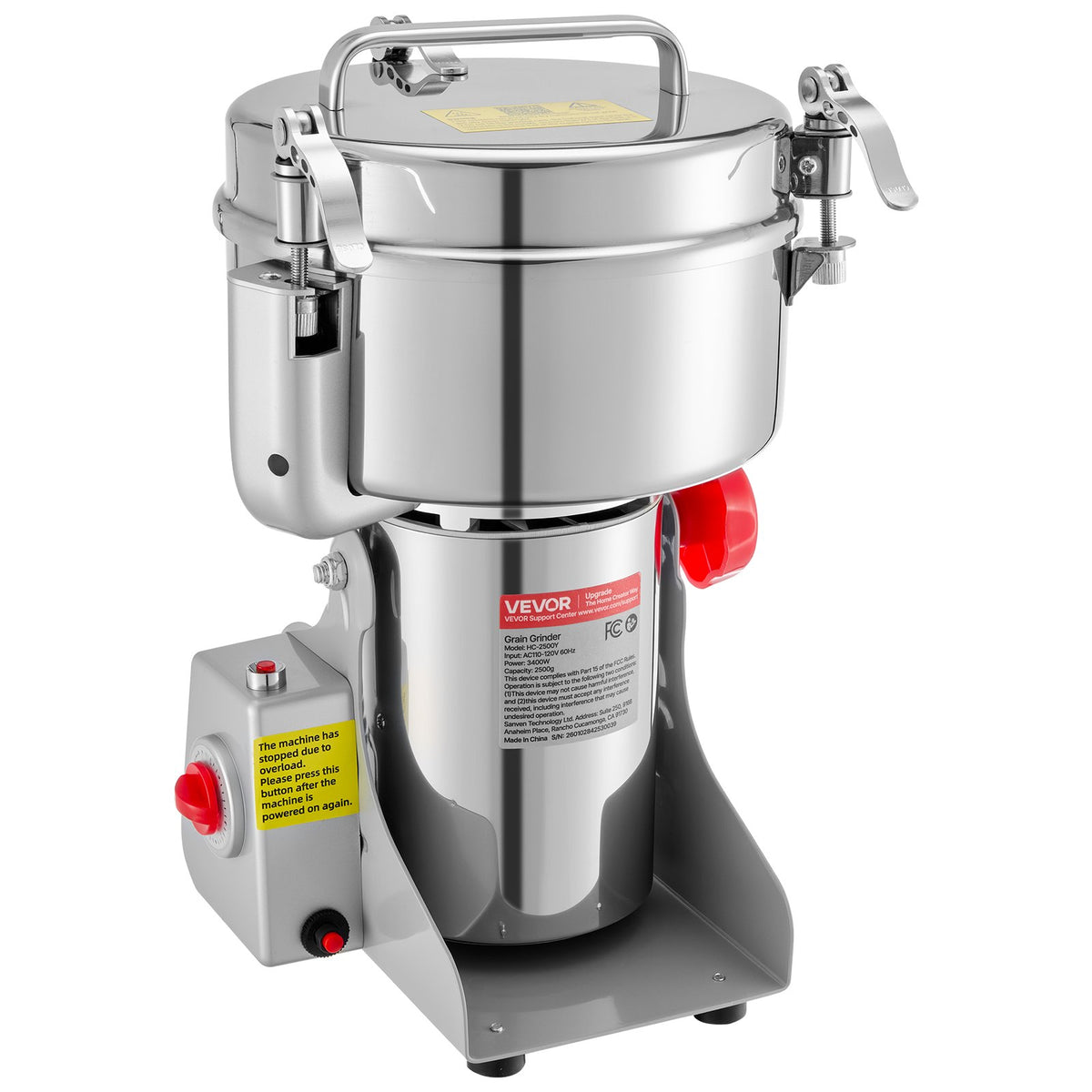 VEVOR 2500g Electric Grain Mill Grinder, 3400W 32000RPM High Speed Spice Corn Dry Grinding Machine, Stainless Steel Pulverizer Powder Machine for Dried Grains Coffee Beans Spices Nuts (270° Swing Type) - DDDPSGWYMJ25U6IPY001V1 - view 10