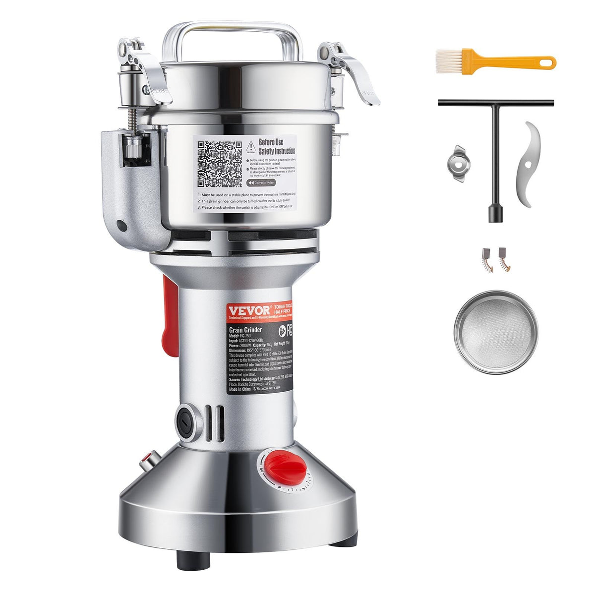 VEVOR 300g Electric Grain Mill Grinder, High Speed 1500W Commercial Spice Grinders, Stainless Steel Pulverizer Powder Machine, for Dry Grains Spices Cereals Coffee Corn Pepper, Straight Type - DDDPSGWYMJ300P8BEV1 - view 10