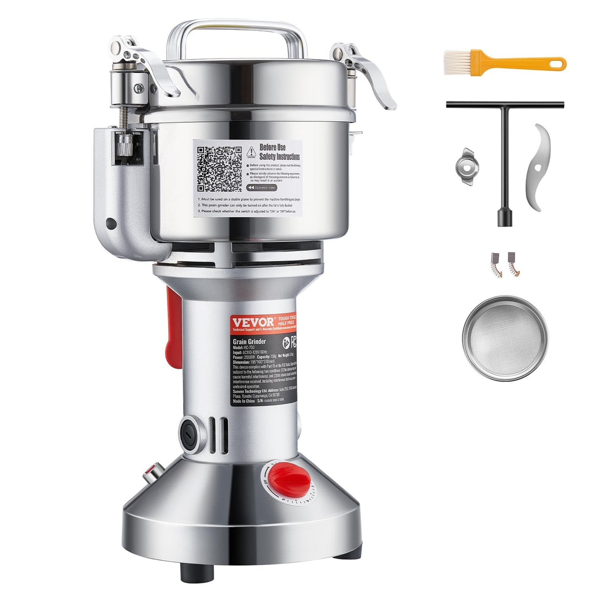 VEVOR 550g Electric Grain Mill Grinder, High Speed 2000W Commercial Spice Grinders, Stainless Steel Pulverizer Powder Machine, for Dry Grains Spices Cereals Coffee Corn Pepper, Straight Type - DDDPSGWYMJ505541YV1 - view 10