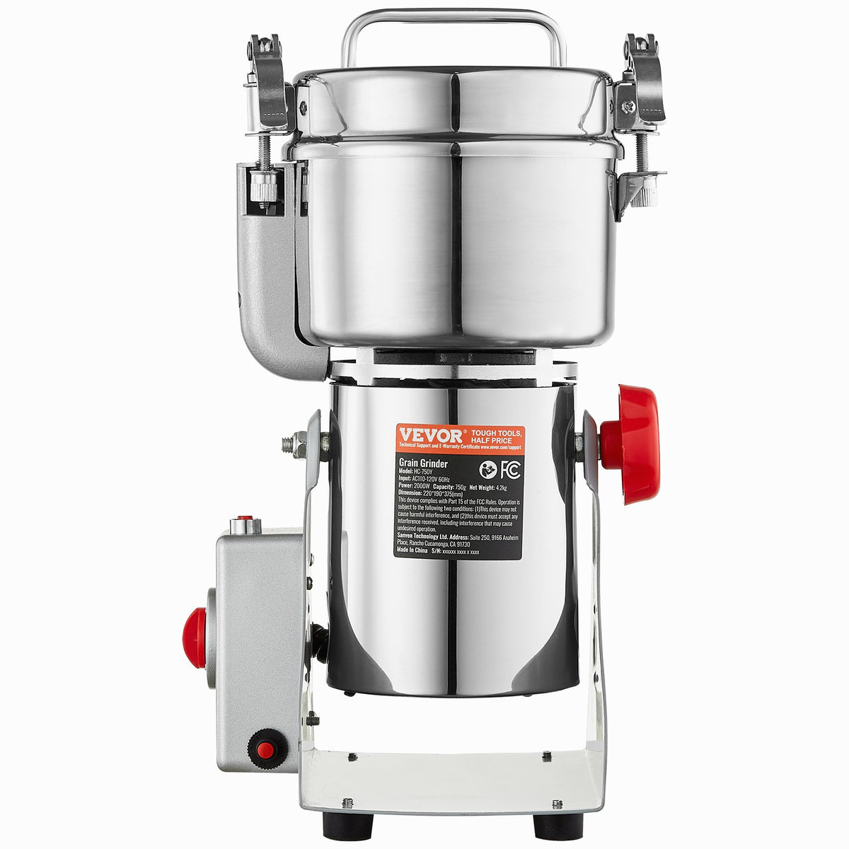 VEVOR 750g Electric Grain Mill Grinder, High Speed 2000W Commercial Spice Grinders, Stainless Steel Pulverizer Powder Machine, for Dry Grains Spices Cereals Coffee Corn Pepper, Swing Type - DDDPSGWYMJ75VR7JBV1 - view 10